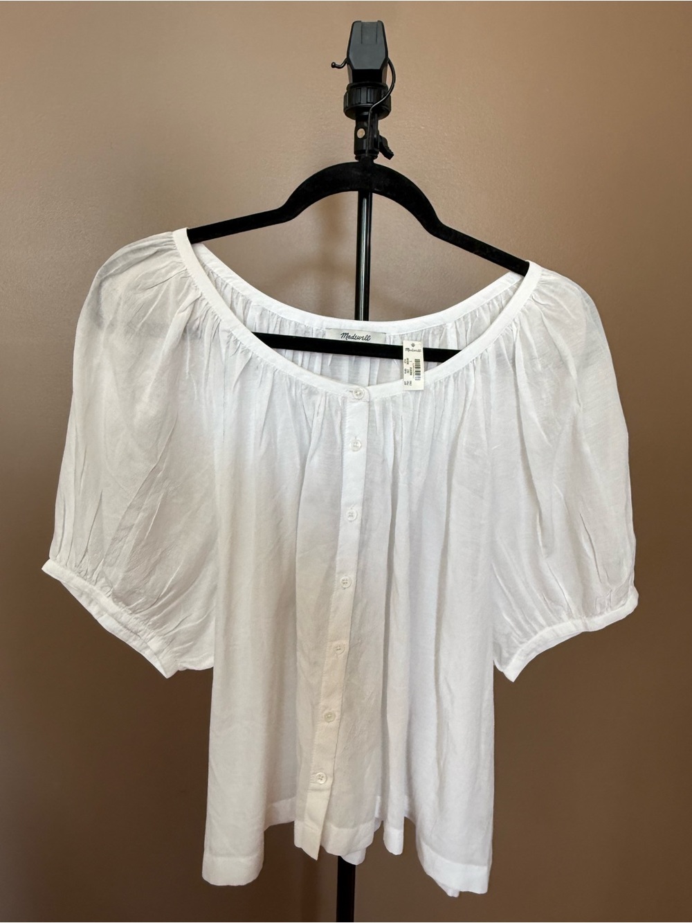 Madewell White Button-Front Peasant Blouse